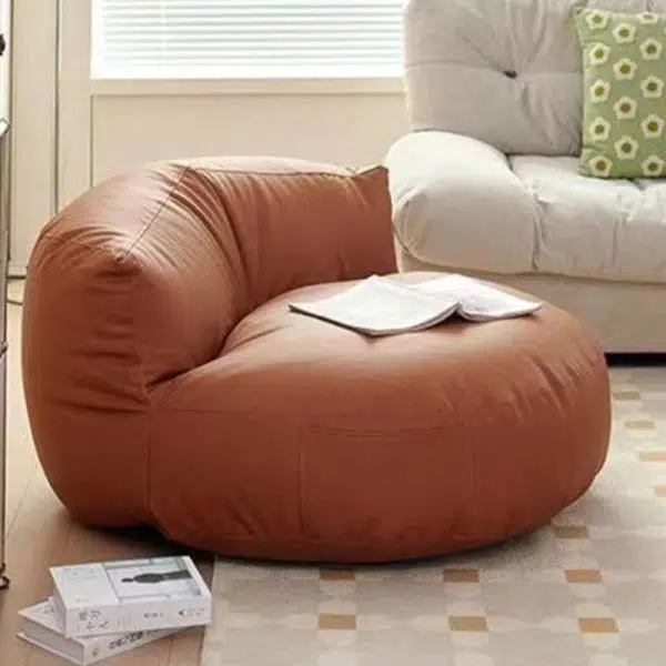 Contemporary Retro Leather EPS Semicircular Bean Bag Lazy Sofa Footrest Backrest For Living Room - Image 24
