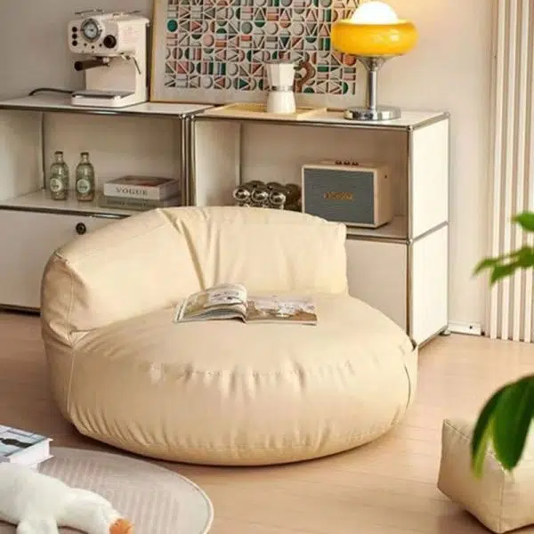 Contemporary Retro Leather EPS Semicircular Bean Bag Lazy Sofa Footrest Backrest For Living Room - Image 32