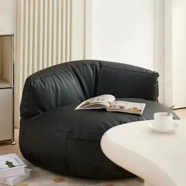 Contemporary Retro Leather EPS Semicircular Bean Bag Lazy Sofa Footrest Backrest For Living Room - Image 25