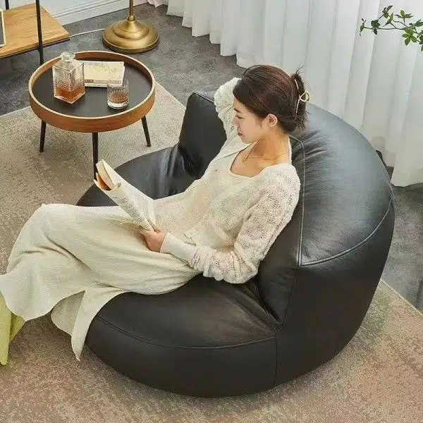Contemporary Retro Leather EPS Semicircular Bean Bag Lazy Sofa Footrest Backrest For Living Room - Image 27