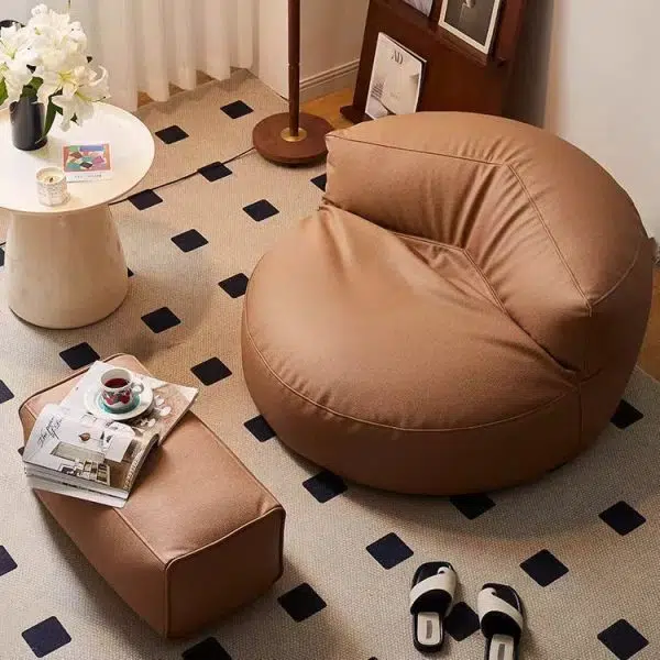 Contemporary Retro Leather EPS Semicircular Bean Bag Lazy Sofa Footrest Backrest For Living Room - Image 6