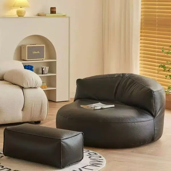 Contemporary Retro Leather EPS Semicircular Bean Bag Lazy Sofa Footrest Backrest For Living Room - Image 11