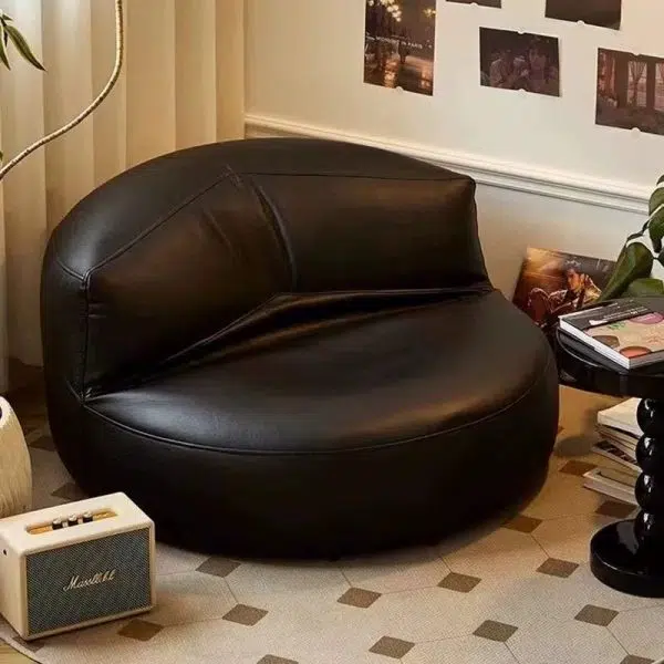 Contemporary Retro Leather EPS Semicircular Bean Bag Lazy Sofa Footrest Backrest For Living Room - Image 7