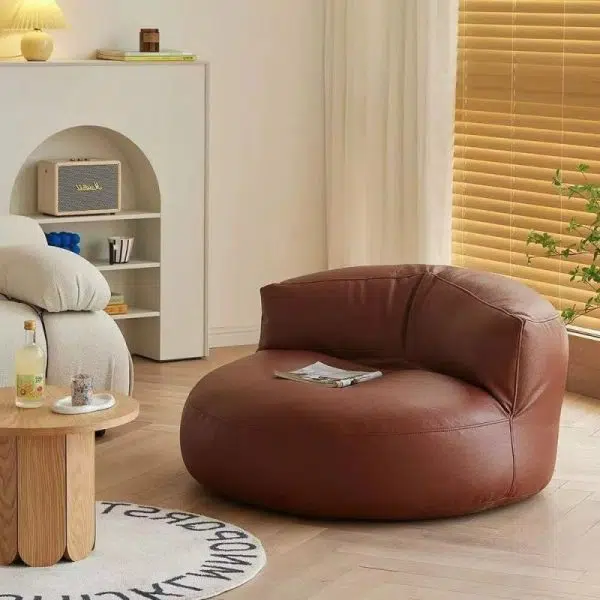 Contemporary Retro Leather EPS Semicircular Bean Bag Lazy Sofa Footrest Backrest For Living Room - Image 14