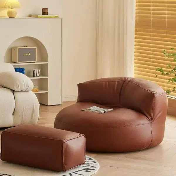 Contemporary Retro Leather EPS Semicircular Bean Bag Lazy Sofa Footrest Backrest For Living Room - Image 15