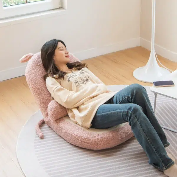 Contemporary Creative Kids Cartoon Cat Ear Imitation Lambswool Sponge Latex Pealboard Square Tatami Cushion Recliner Backrest Foldable For Bedroom - Image 4