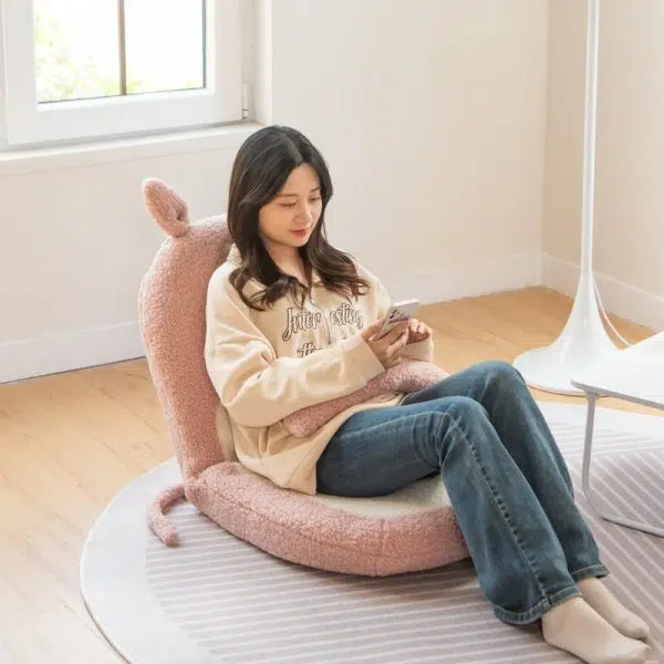 Contemporary Creative Kids Cartoon Cat Ear Imitation Lambswool Sponge Latex Pealboard Square Tatami Cushion Recliner Backrest Foldable For Bedroom - Image 3