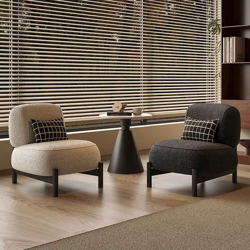 BS-Chair-FX02670-11.jpg Contemporary Nordic Lambswool Wood Carbon Steel Stainless Steel Sponge Square Accent Chair Backrest For Living Room - Image 1