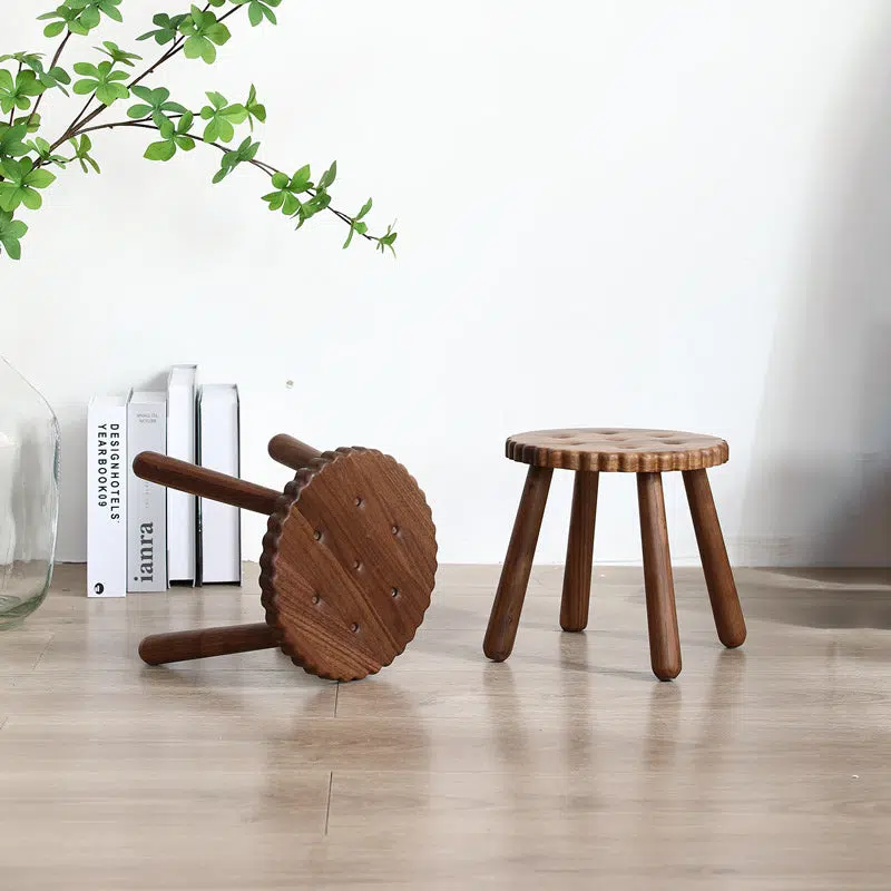 BS-Chair-FX02687-6.jpg Contemporary Creative Kids Walnut Round Cookie Low Stool Backless For Entryway - Image 1