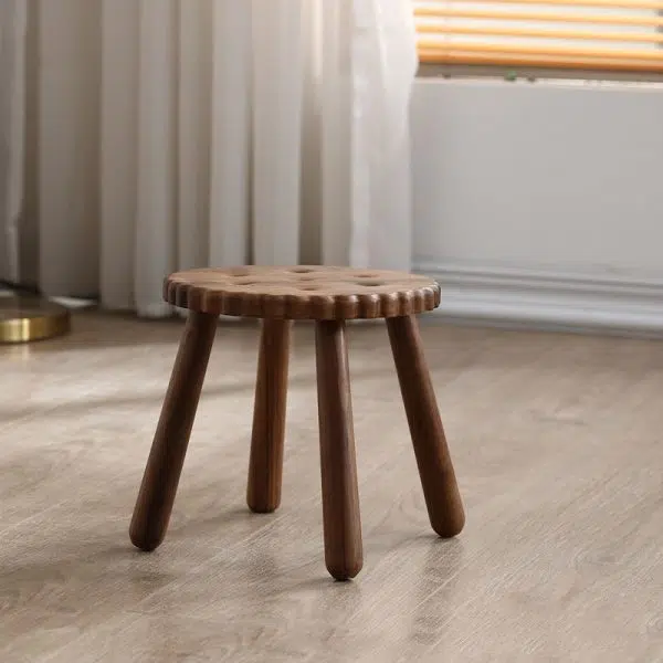 Contemporary Creative Kids Walnut Round Cookie Low Stool Backless For Entryway - Image 2