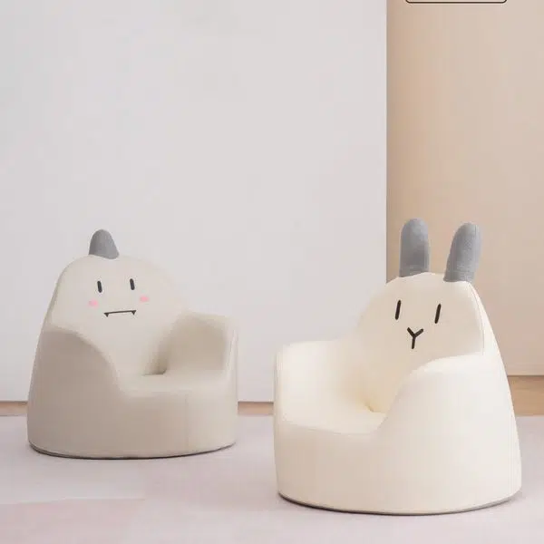 Contemporary Creative Kids Cartoon Animal Leather Foam Rabbit Bear Dinosaur Low Stool Backrest Armrest For Dining Room - Image 2