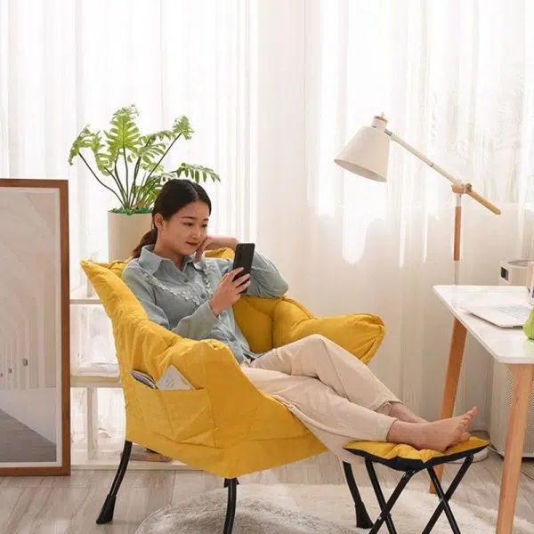 Contemporary Scandinavian Fabric Deerskin Flannel Steel Cotton Petal Square Accent Chair Backrest Detachable Storage Bag For Bedroom - Image 6