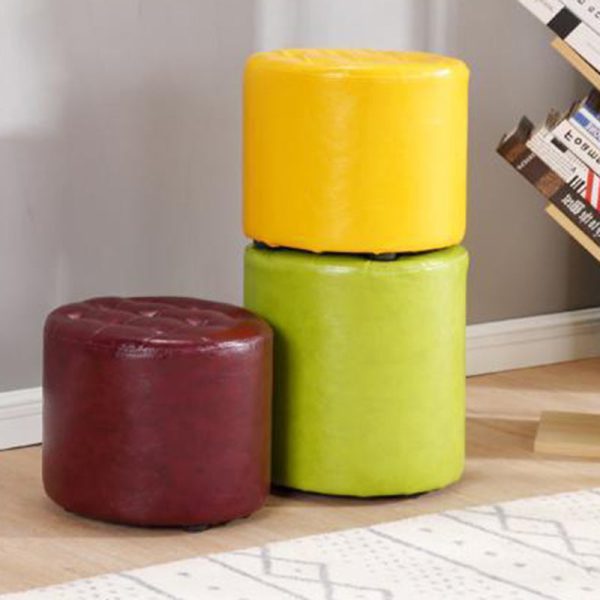 Modern Simplicity Leather Wood Sponge Round Square Footstool Backless For Living Room - Image 3