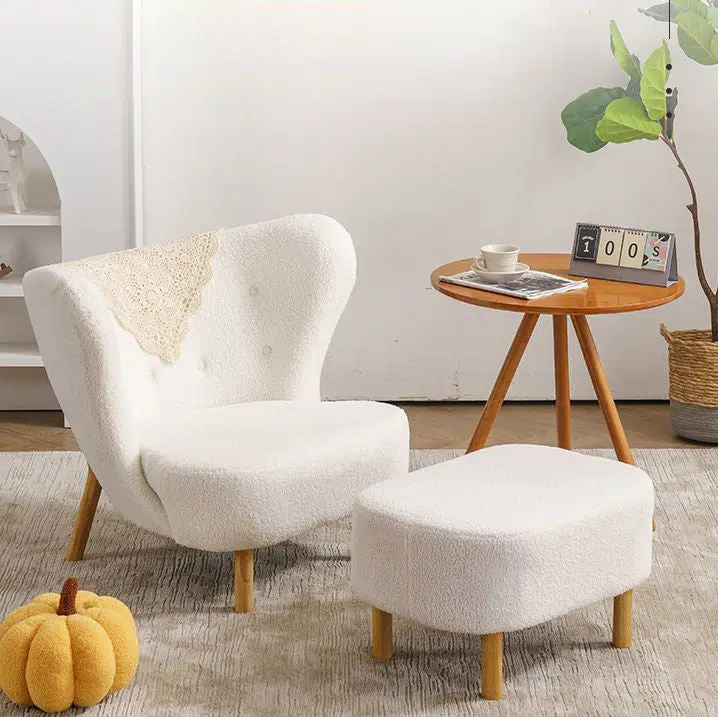 BS-Chair-FX02739-7.jpg Contemporary Nordic Lambswool Corduroy Plush Wood Curved Accent Chair Backrest Footrest For Living Room - Image 1