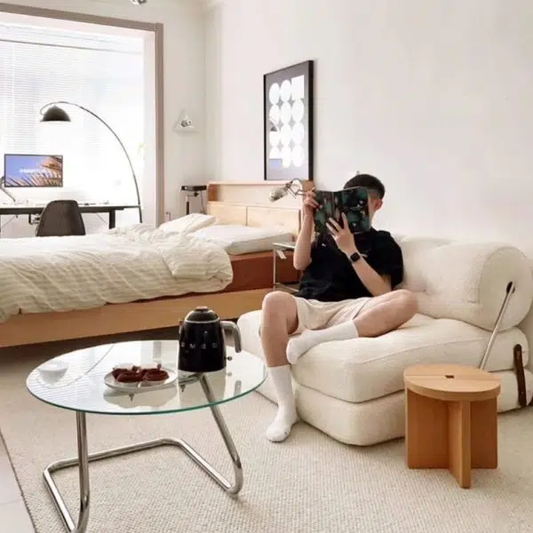 Modern Simplicity Velvet Leather Stainless Steel Sponge Square Tofu Foldable Lazy Sofa Backrest For Bedroom - Image 22