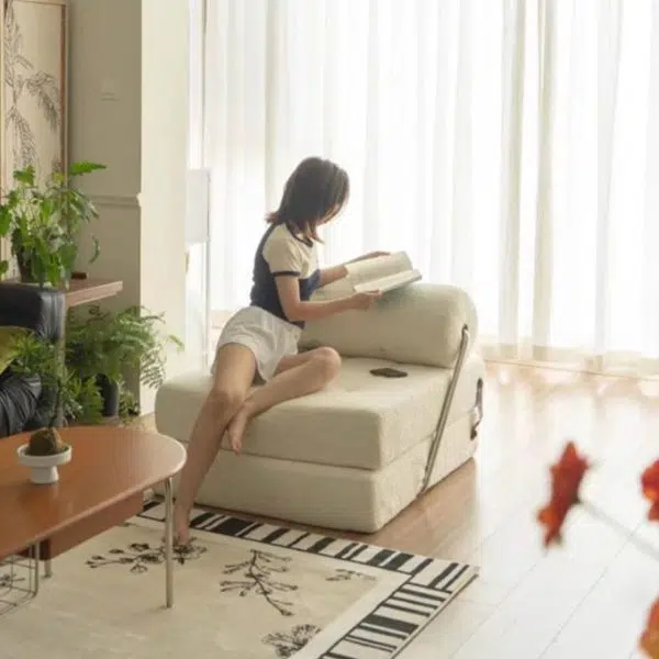 Modern Simplicity Velvet Leather Stainless Steel Sponge Square Tofu Foldable Lazy Sofa Backrest For Bedroom - Image 24