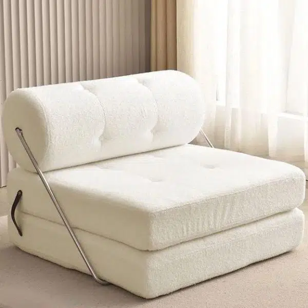 Modern Simplicity Velvet Leather Stainless Steel Sponge Square Tofu Foldable Lazy Sofa Backrest For Bedroom - Image 6