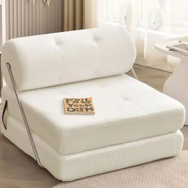 Modern Simplicity Velvet Leather Stainless Steel Sponge Square Tofu Foldable Lazy Sofa Backrest For Bedroom - Image 12