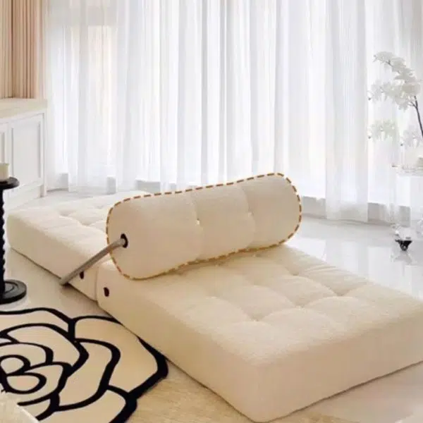 Modern Simplicity Velvet Leather Stainless Steel Sponge Square Tofu Foldable Lazy Sofa Backrest For Bedroom - Image 2