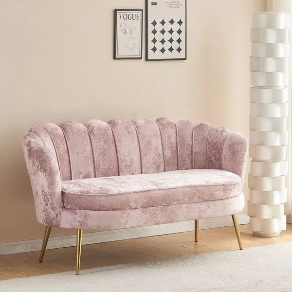 Contemporary Scandinavian Velvet Wood Sponge Metal Round Oval Petal Sofa Backrest Armrest For Living Room - Image 6