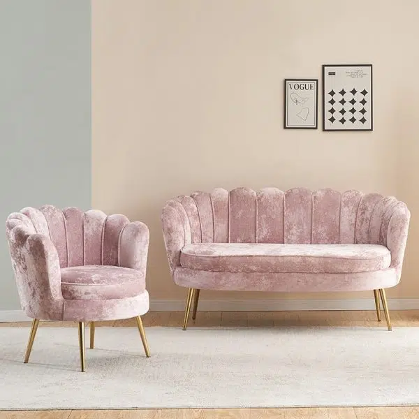 Contemporary Scandinavian Velvet Wood Sponge Metal Round Oval Petal Sofa Backrest Armrest For Living Room - Image 2