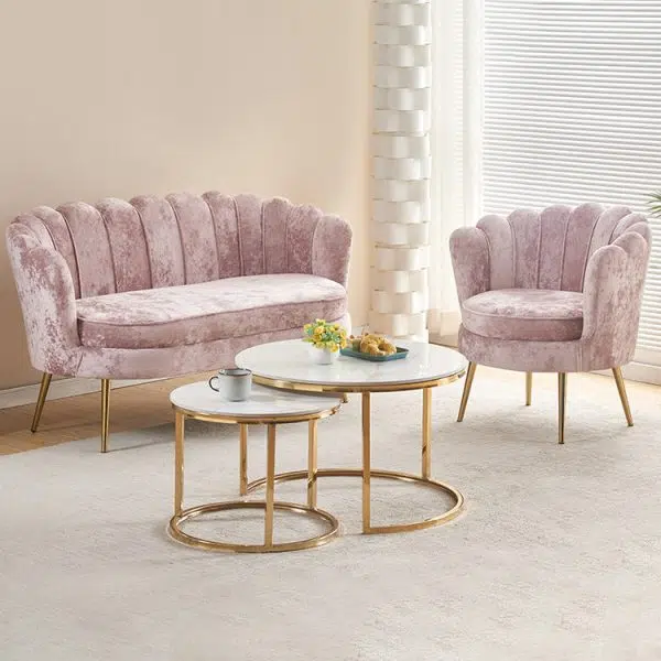 Contemporary Scandinavian Velvet Wood Sponge Metal Round Oval Petal Sofa Backrest Armrest For Living Room - Image 15