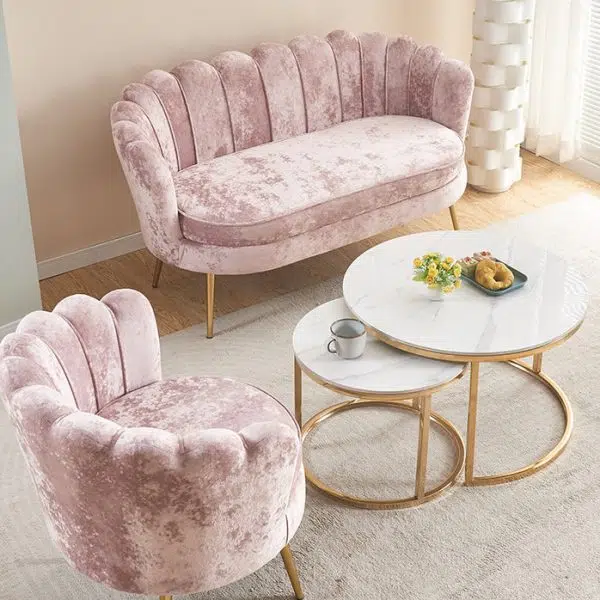 Contemporary Scandinavian Velvet Wood Sponge Metal Round Oval Petal Sofa Backrest Armrest For Living Room - Image 3