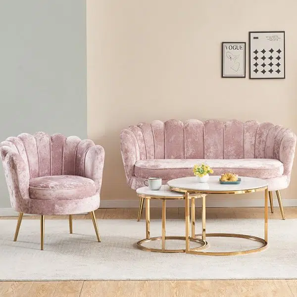 Contemporary Scandinavian Velvet Wood Sponge Metal Round Oval Petal Sofa Backrest Armrest For Living Room - Image 16