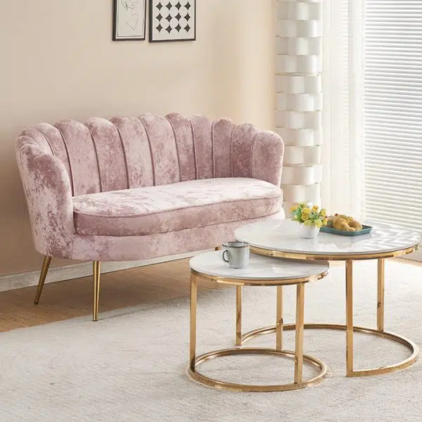 Contemporary Scandinavian Velvet Wood Sponge Metal Round Oval Petal Sofa Backrest Armrest For Living Room - Image 17