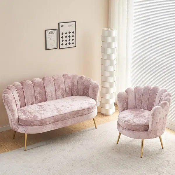 Contemporary Scandinavian Velvet Wood Sponge Metal Round Oval Petal Sofa Backrest Armrest For Living Room