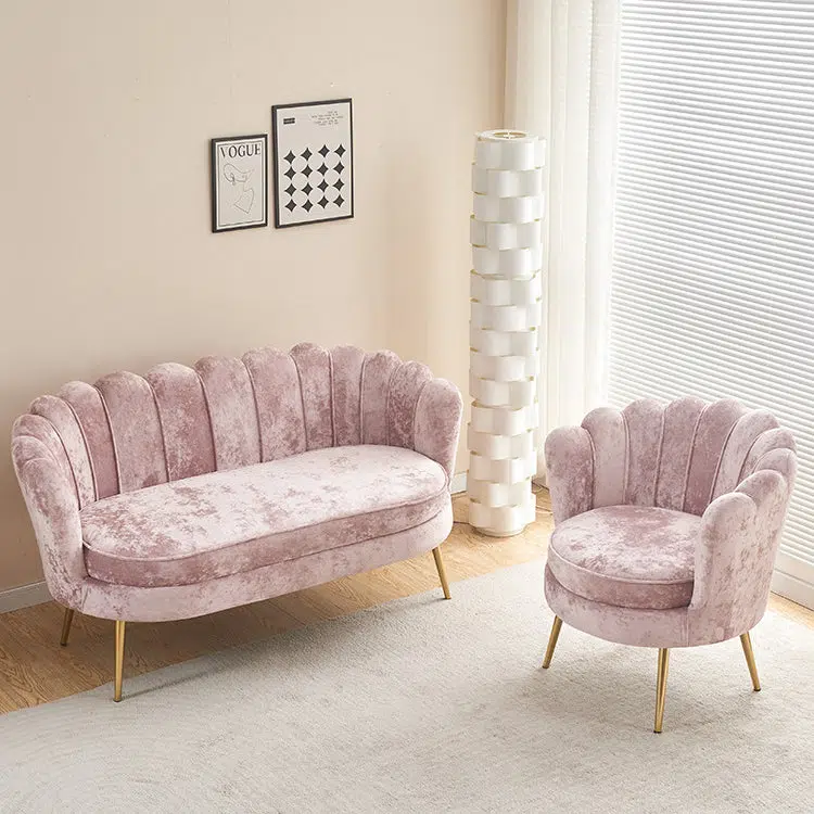 BS-Chair-FX02757-9.jpg Contemporary Scandinavian Velvet Wood Sponge Metal Round Oval Petal Sofa Backrest Armrest For Living Room - Image 1