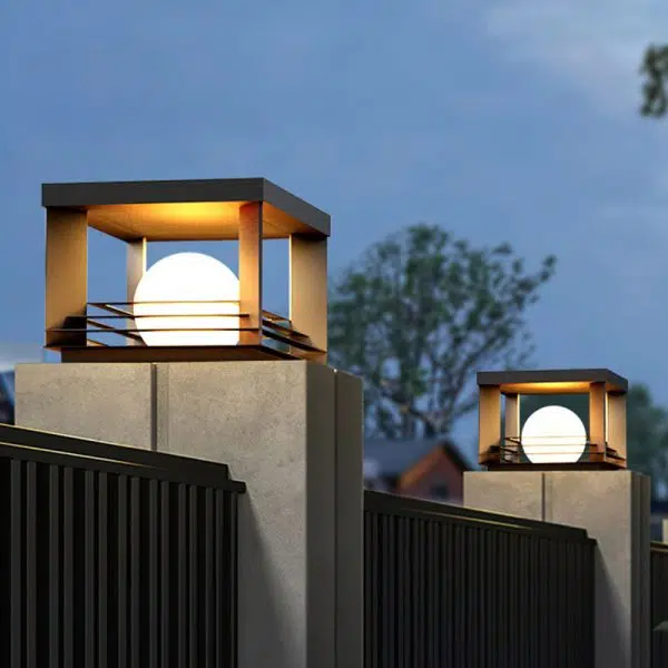 Modern Minimalist Solar Waterproof Stainless Steel PC Rectangular Globe LED Outdoor Post Head Light For Outdoor Patio - Image 2