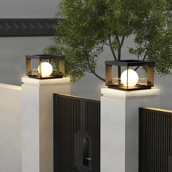 Modern Minimalist Solar Waterproof Stainless Steel PC Rectangular Globe LED Outdoor Post Head Light For Outdoor Patio - Image 15