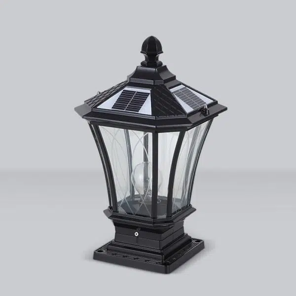 Traditional European Solar Aluminum Glass Octagonal LED Post Head Outdoor Light For Garden - Image 15