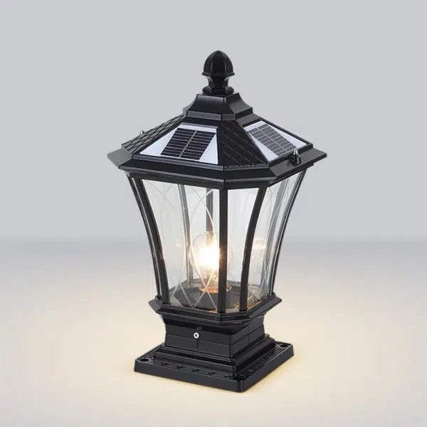 Traditional European Solar Aluminum Glass Octagonal LED Post Head Outdoor Light For Garden - Image 16
