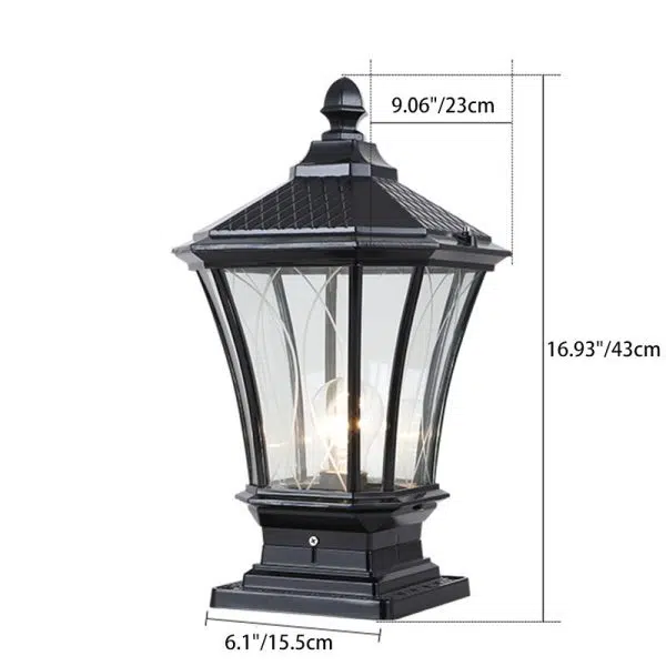 Traditional European Solar Aluminum Glass Octagonal LED Post Head Outdoor Light For Garden - Image 5