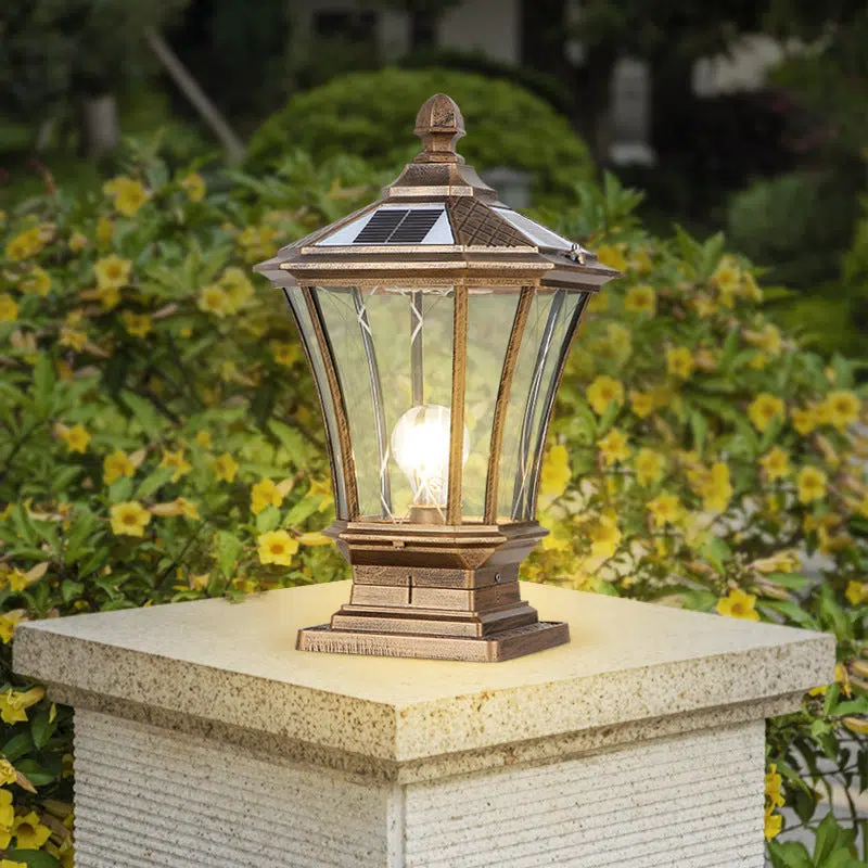 BS-Lighting-AC04620-2-4ff3060c-ed6b-4f21-bbc2-bf50349ac993.jpg Traditional European Solar Aluminum Glass Octagonal LED Post Head Outdoor Light For Garden - Image 1