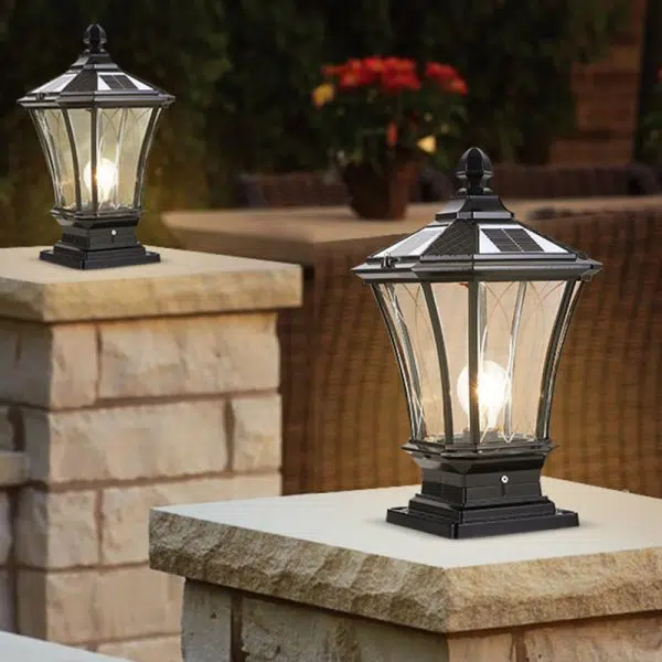 Traditional European Solar Aluminum Glass Octagonal LED Post Head Outdoor Light For Garden - Image 12