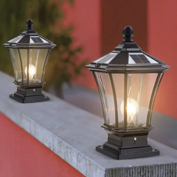 Traditional European Solar Aluminum Glass Octagonal LED Post Head Outdoor Light For Garden - Image 3