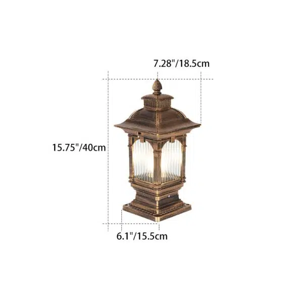 Traditional European Aluminum & Glass Striped Rectangular 1-Light Post Head Outdoor Light For Garden - Image 4