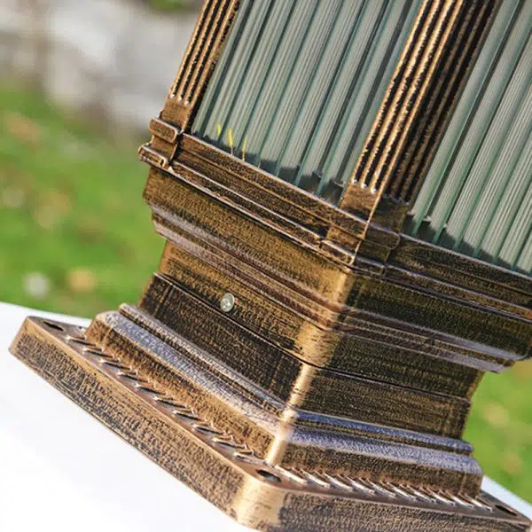 Traditional European Aluminum & Glass Striped Rectangular 1-Light Post Head Outdoor Light For Garden - Image 6