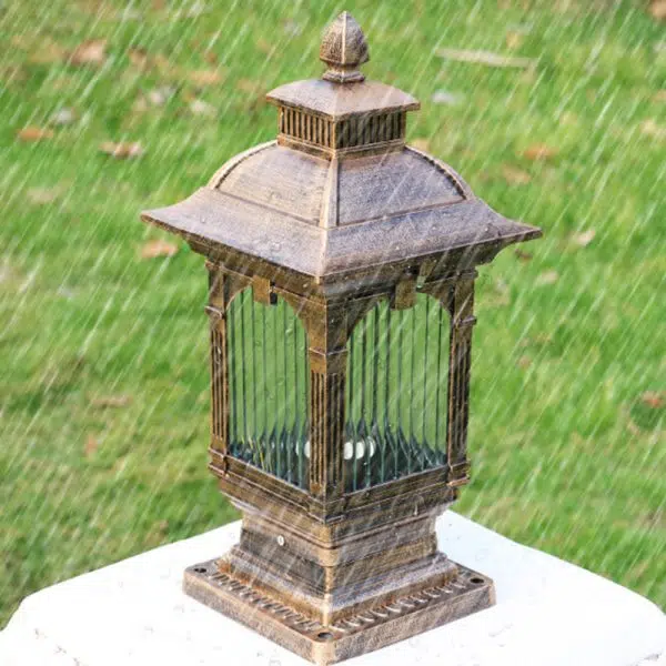 Traditional European Aluminum & Glass Striped Rectangular 1-Light Post Head Outdoor Light For Garden - Image 9