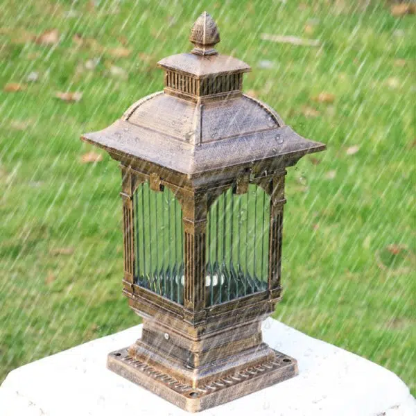 Traditional European Aluminum & Glass Striped Rectangular 1-Light Post Head Outdoor Light For Garden - Image 11