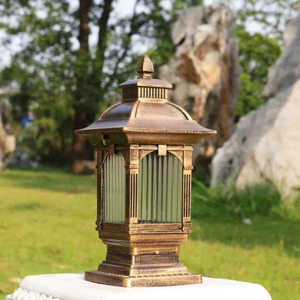 Traditional European Aluminum & Glass Striped Rectangular 1-Light Post Head Outdoor Light For Garden - Image 12