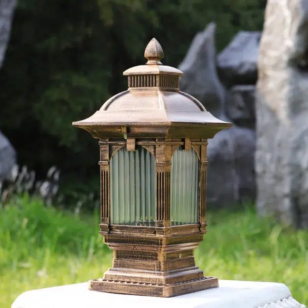 Traditional European Aluminum & Glass Striped Rectangular 1-Light Post Head Outdoor Light For Garden - Image 13