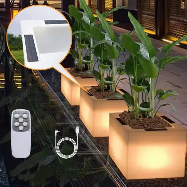Modern Art Deco Solar Waterproof PE Square Planter LED Outdoor Light Landscape Lighting For Garden & Outdoor Patio - Image 18