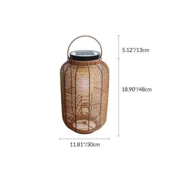 Traditional Japanese Solar Waterproof Weaving PE Rattan Acrylic Iron Cylindrical Lantern LED Landscape Lighting For Garden & Outdoor Patio - Image 7