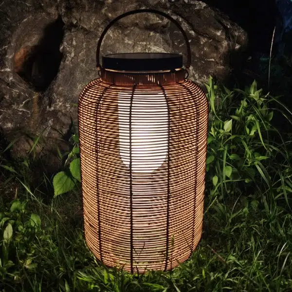 Traditional Japanese Solar Waterproof Weaving PE Rattan Acrylic Iron Cylindrical Lantern LED Landscape Lighting For Garden & Outdoor Patio - Image 9