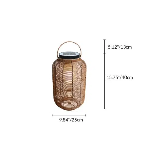 Traditional Japanese Solar Waterproof Weaving PE Rattan Acrylic Iron Cylindrical Lantern LED Landscape Lighting For Garden & Outdoor Patio - Image 6