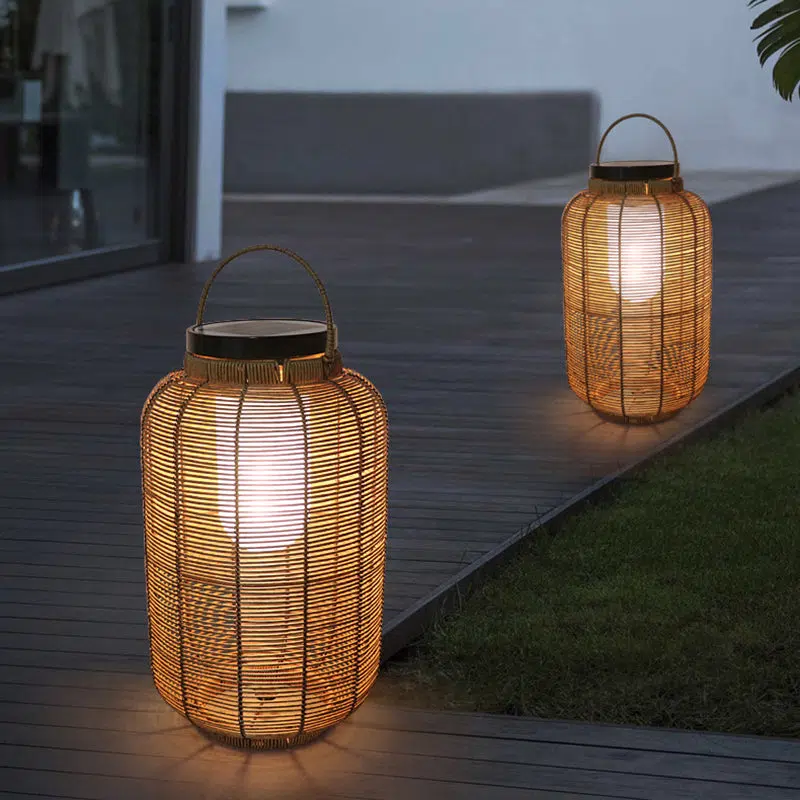 BS-Lighting-AX03305-3.jpg Traditional Japanese Solar Waterproof Weaving PE Rattan Acrylic Iron Cylindrical Lantern LED Landscape Lighting For Garden & Outdoor Patio - Image 1